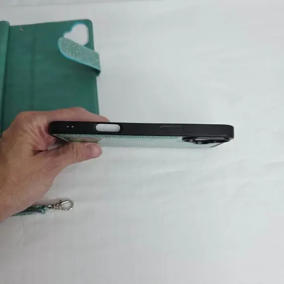 iPhone 16 Plus Turquoise Glitter Phone Case With Detachable Wallet Card Holder - Picture 9 of 16